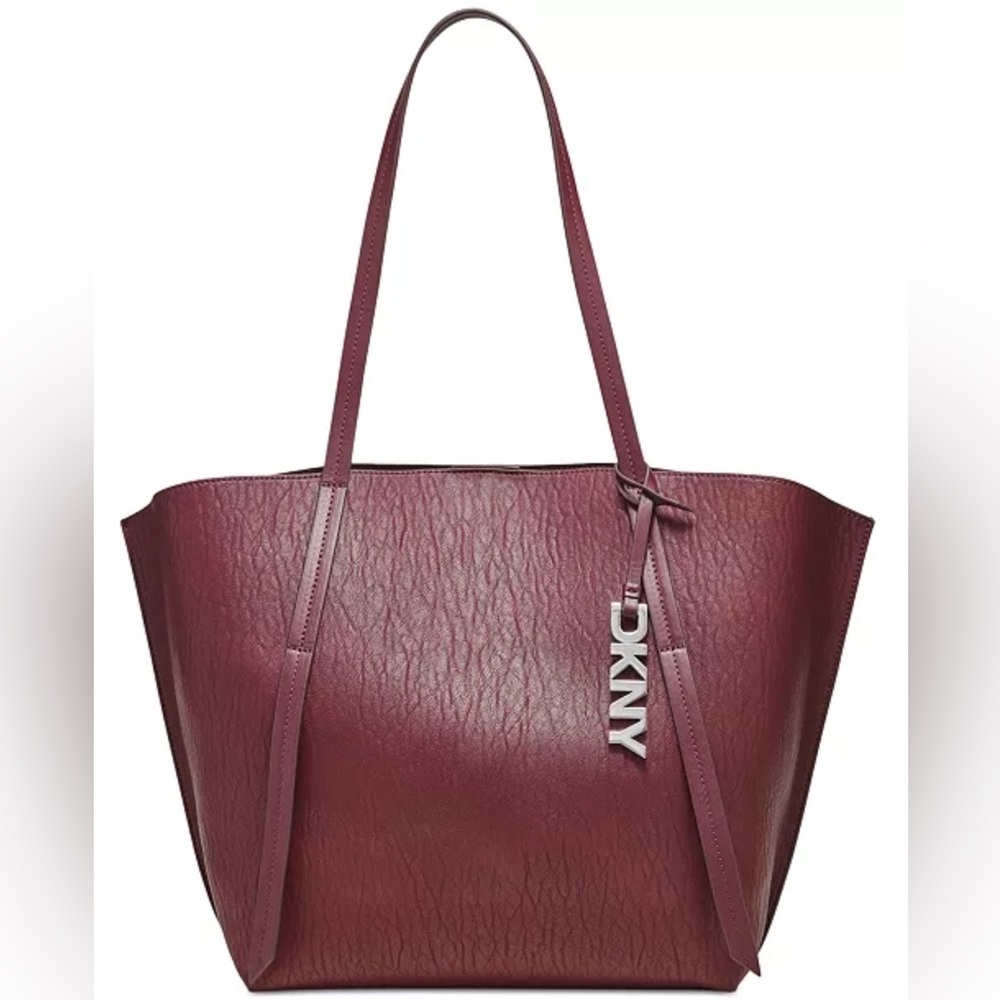 DKNY Burgundy Leather Tote with Logo Charm